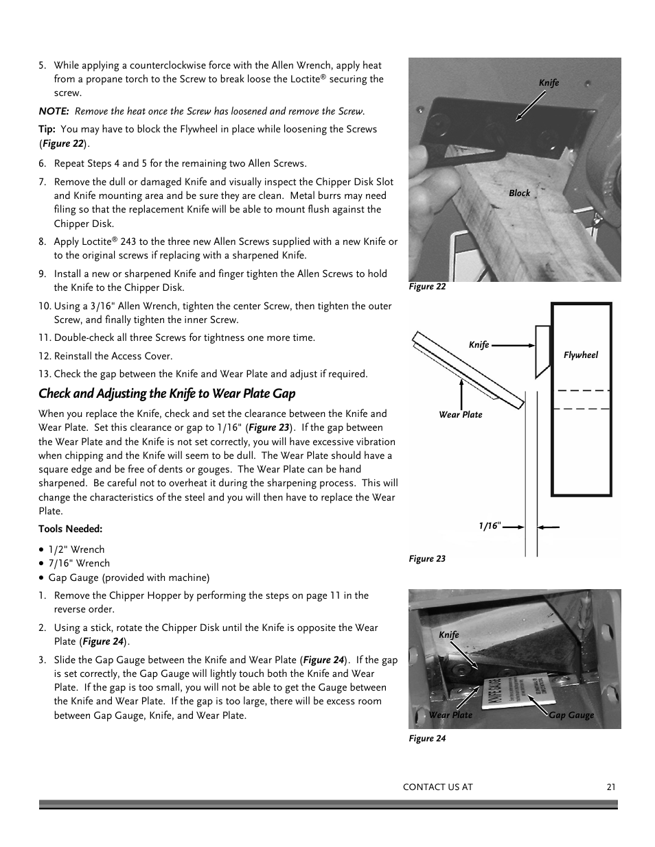 Check and adjusting the knife to wear plate gap | DR Power 8 FPT User Manual | Page 21 / 32