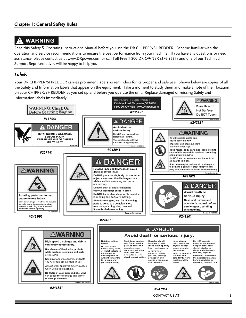 Labels | DR Power 8 FPT User Manual | Page 3 / 32