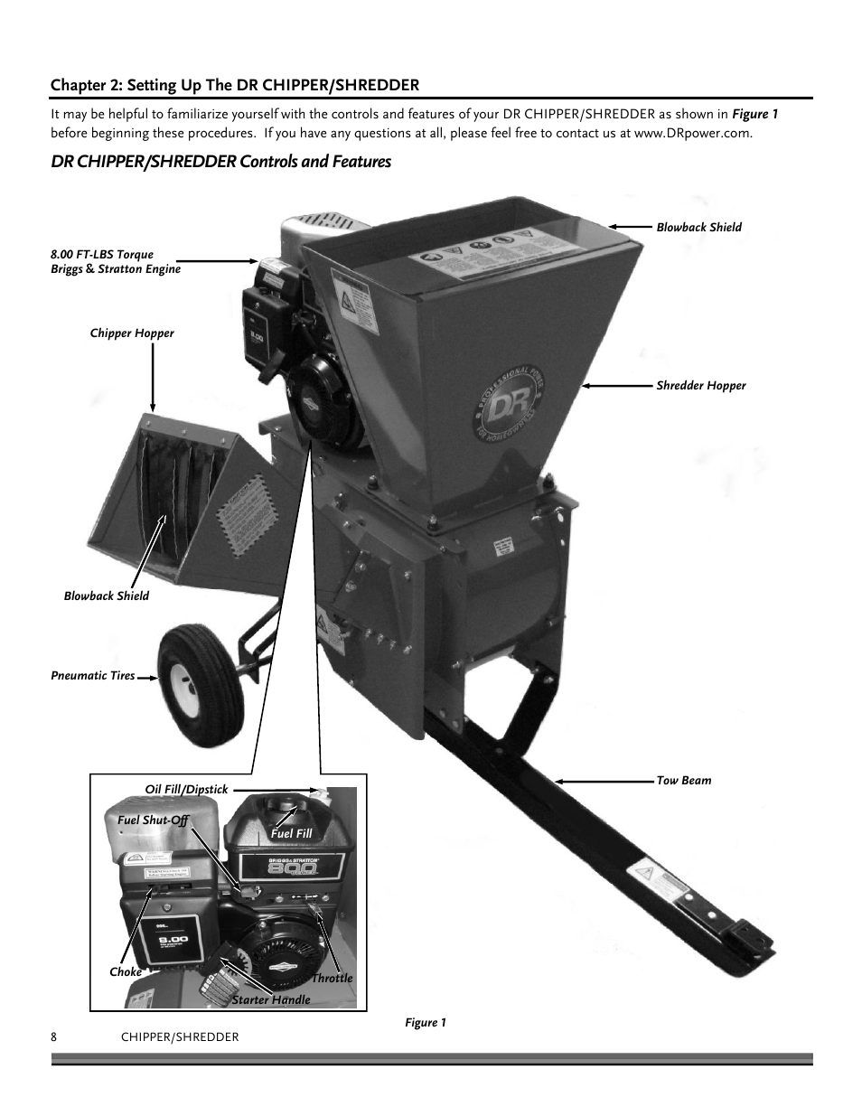 Dr chipper/shredder controls and features | DR Power 8 FPT User Manual | Page 8 / 32