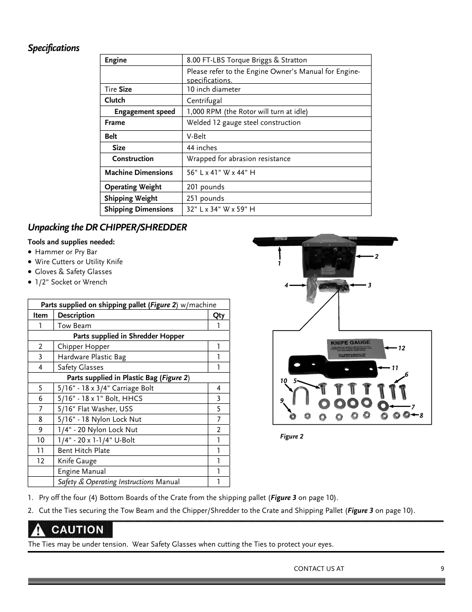 Specifications unpacking the dr chipper/shredder | DR Power 8 FPT User Manual | Page 9 / 32