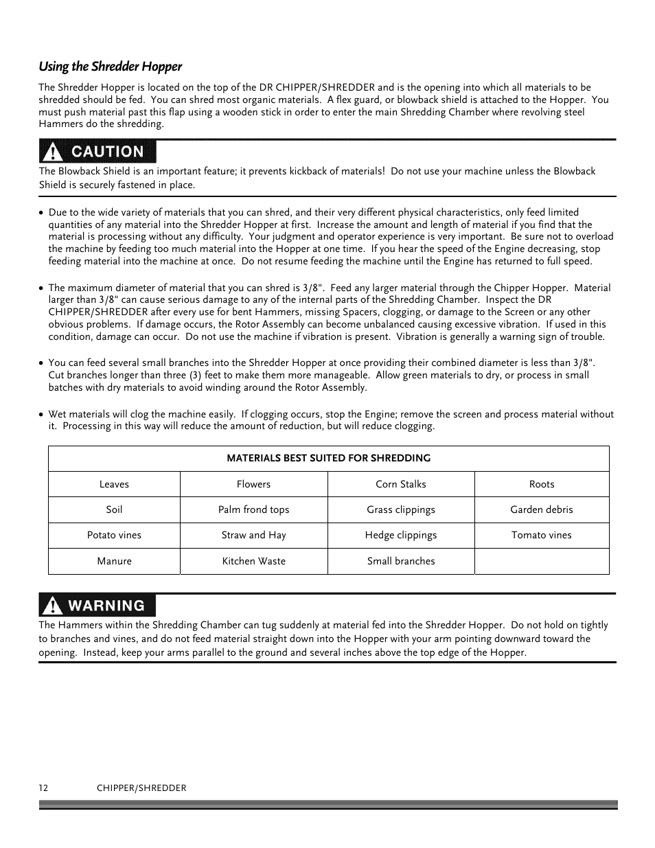 Using the shredder hopper | DR Power 11.5 FPT User Manual | Page 12 / 36