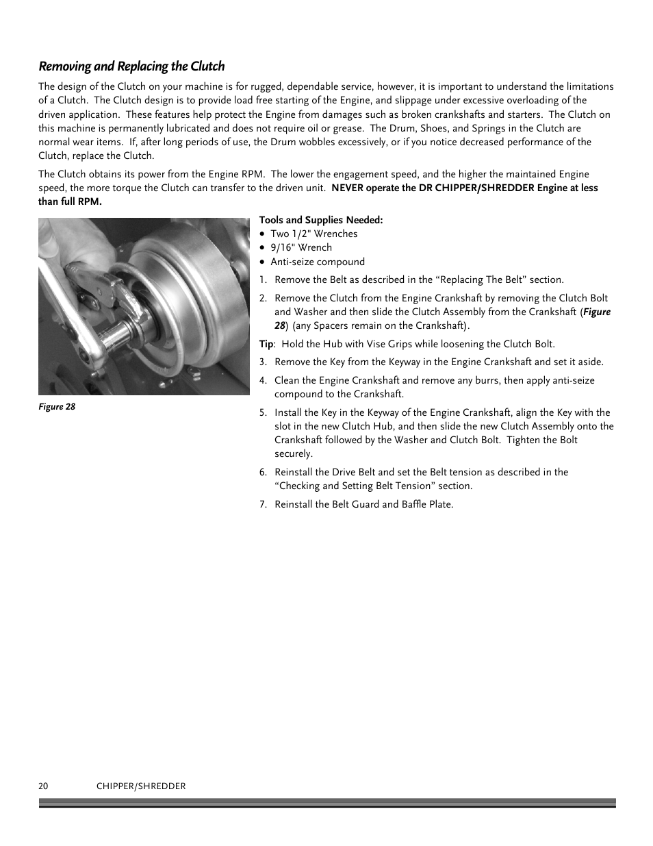 Removing and replacing the clutch | DR Power 11.5 FPT User Manual | Page 20 / 36