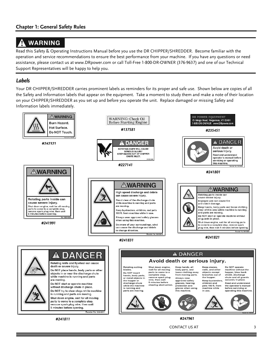 Labels | DR Power 11.5 FPT User Manual | Page 3 / 36