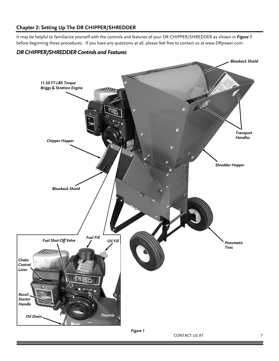Dr chipper/shredder controls and features | DR Power 11.5 FPT User Manual | Page 7 / 36