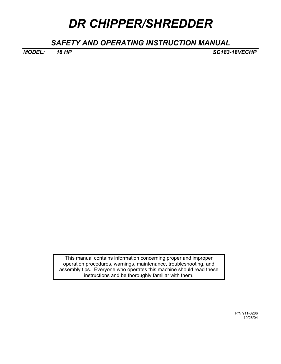 DR Power 18 HP (June 2004 - Present) User Manual | 36 pages