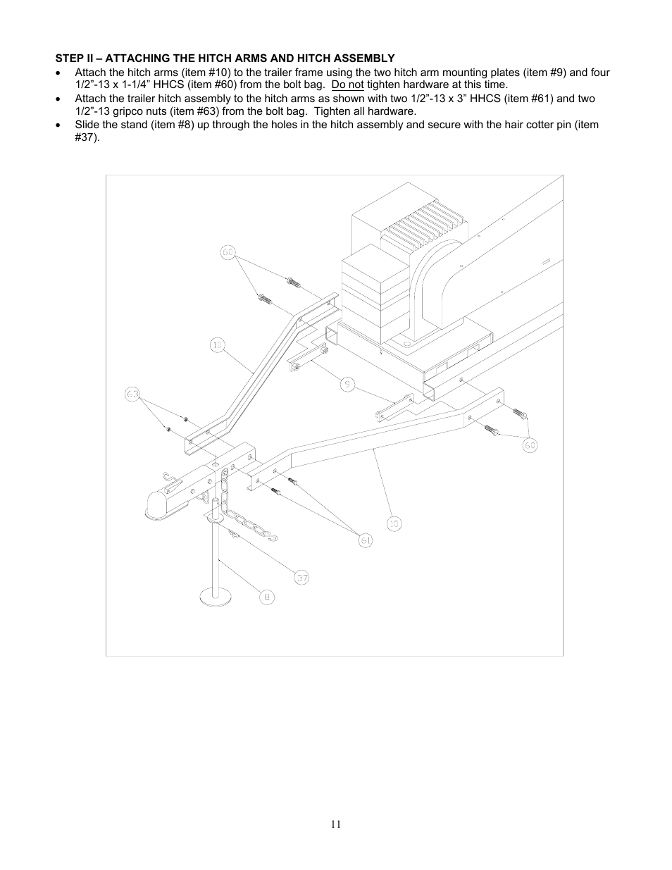 Step ii – attaching the hitch arms and hitch asse | DR Power 18 HP (June 2004 - Present) User Manual | Page 11 / 36