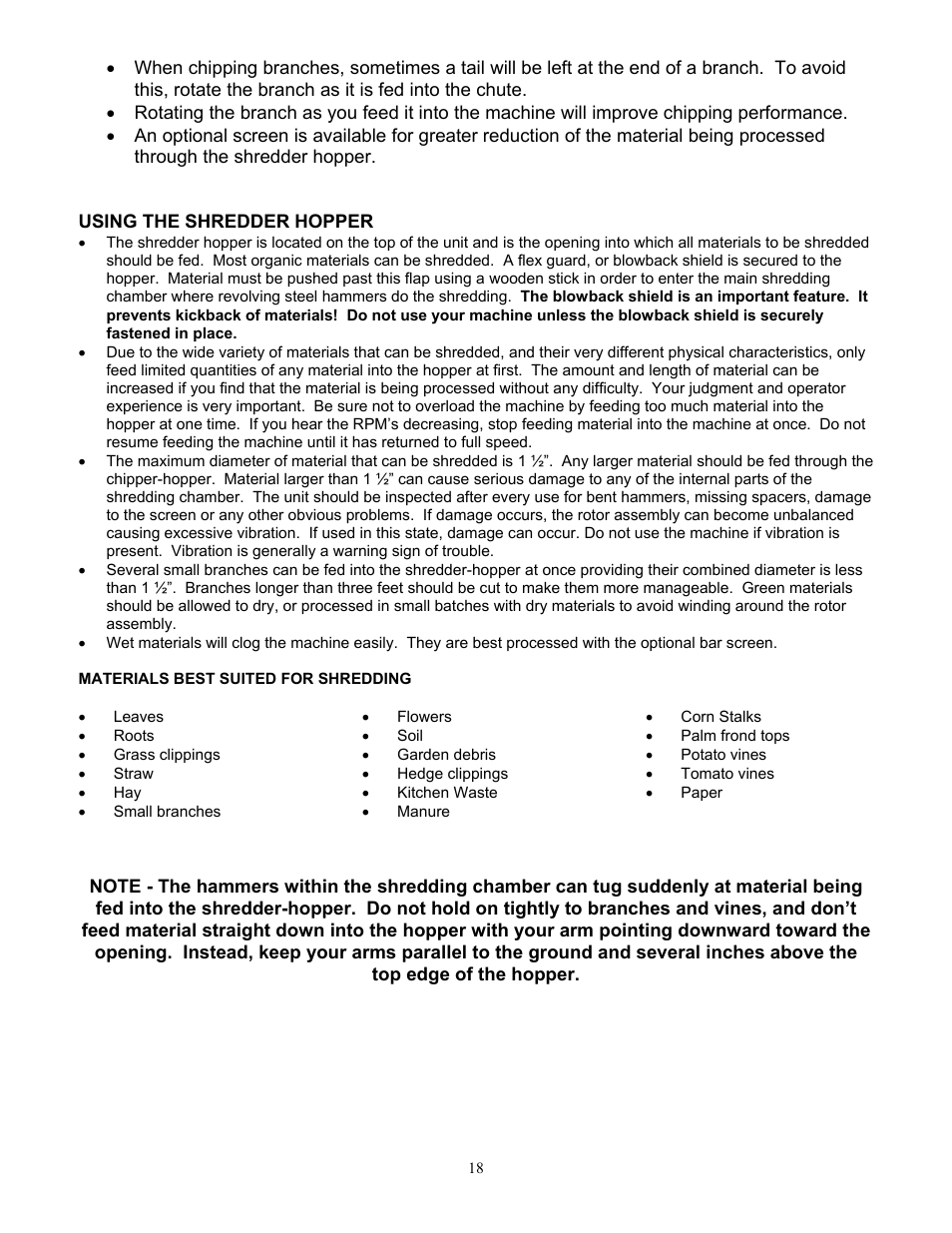 Using the shredder hopper | DR Power 18 HP (June 2004 - Present) User Manual | Page 18 / 36