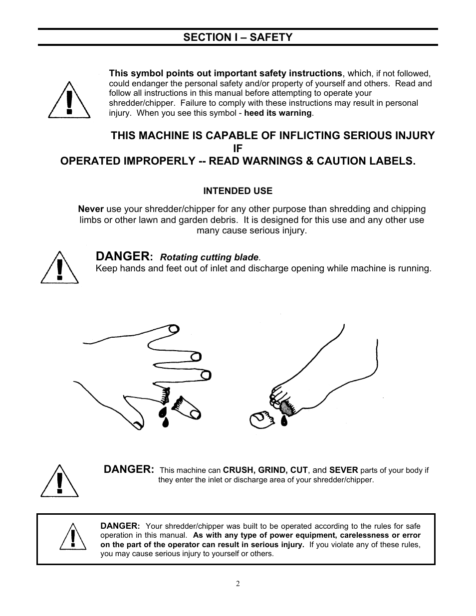 Danger | DR Power 18 HP (June 2004 - Present) User Manual | Page 2 / 36
