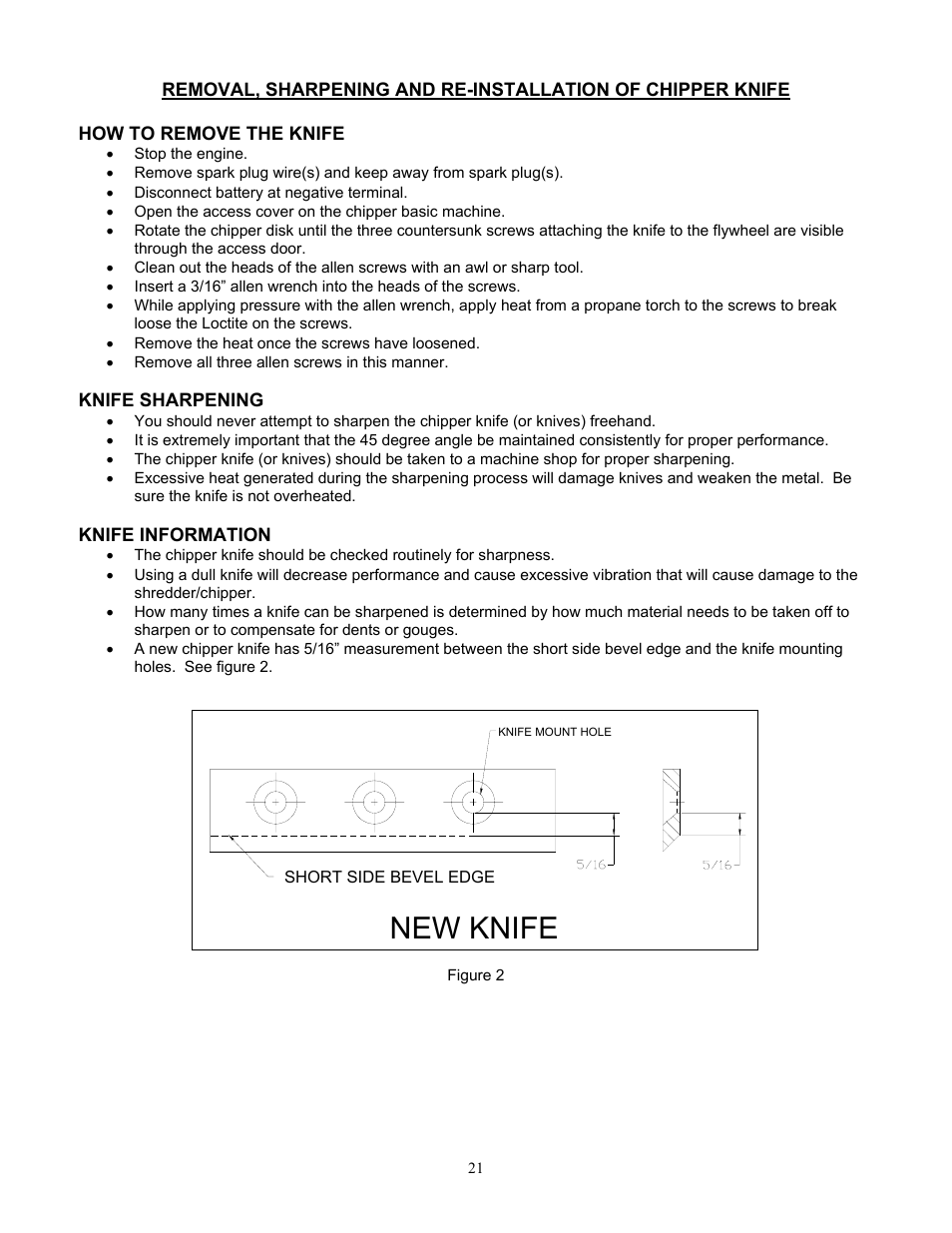 Knife sharpening, Knife information, New knife | DR Power 18 HP (June 2004 - Present) User Manual | Page 21 / 36