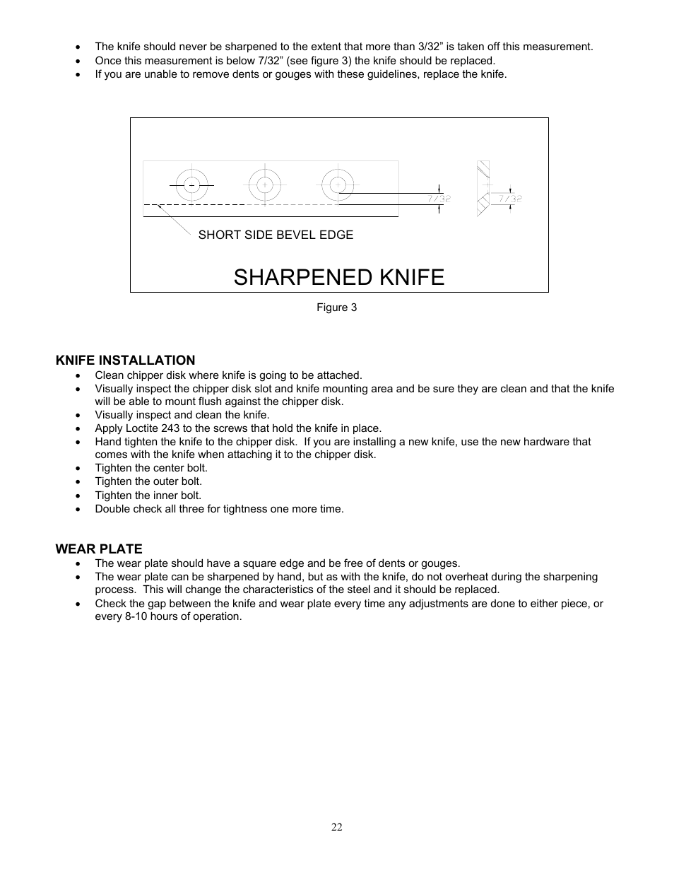 Knife installation, Wear plate, Sharpened knife | DR Power 18 HP (June 2004 - Present) User Manual | Page 22 / 36