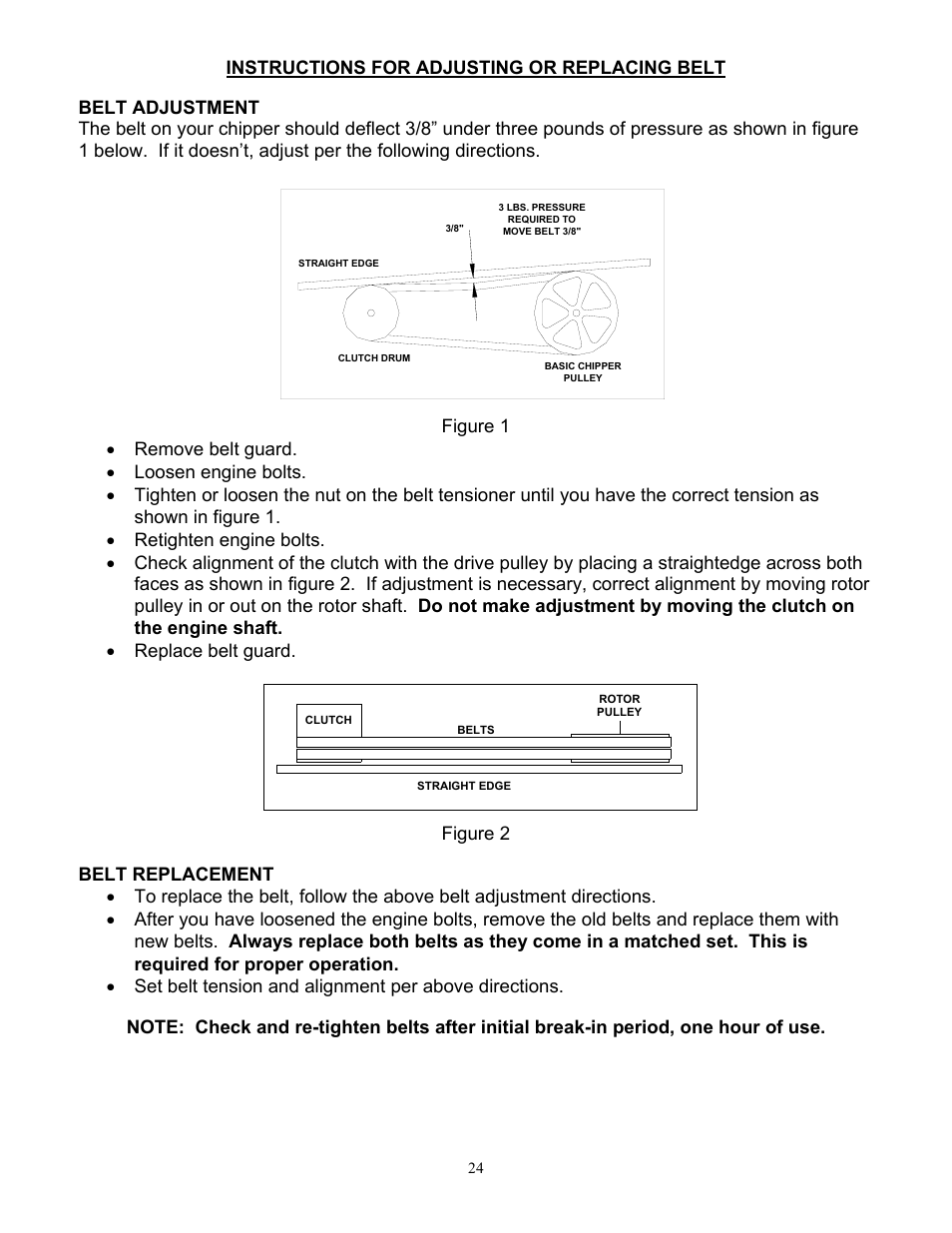 Belt replacement, Instructions for adjusting or replacing belt, Figure 2 | DR Power 18 HP (June 2004 - Present) User Manual | Page 24 / 36