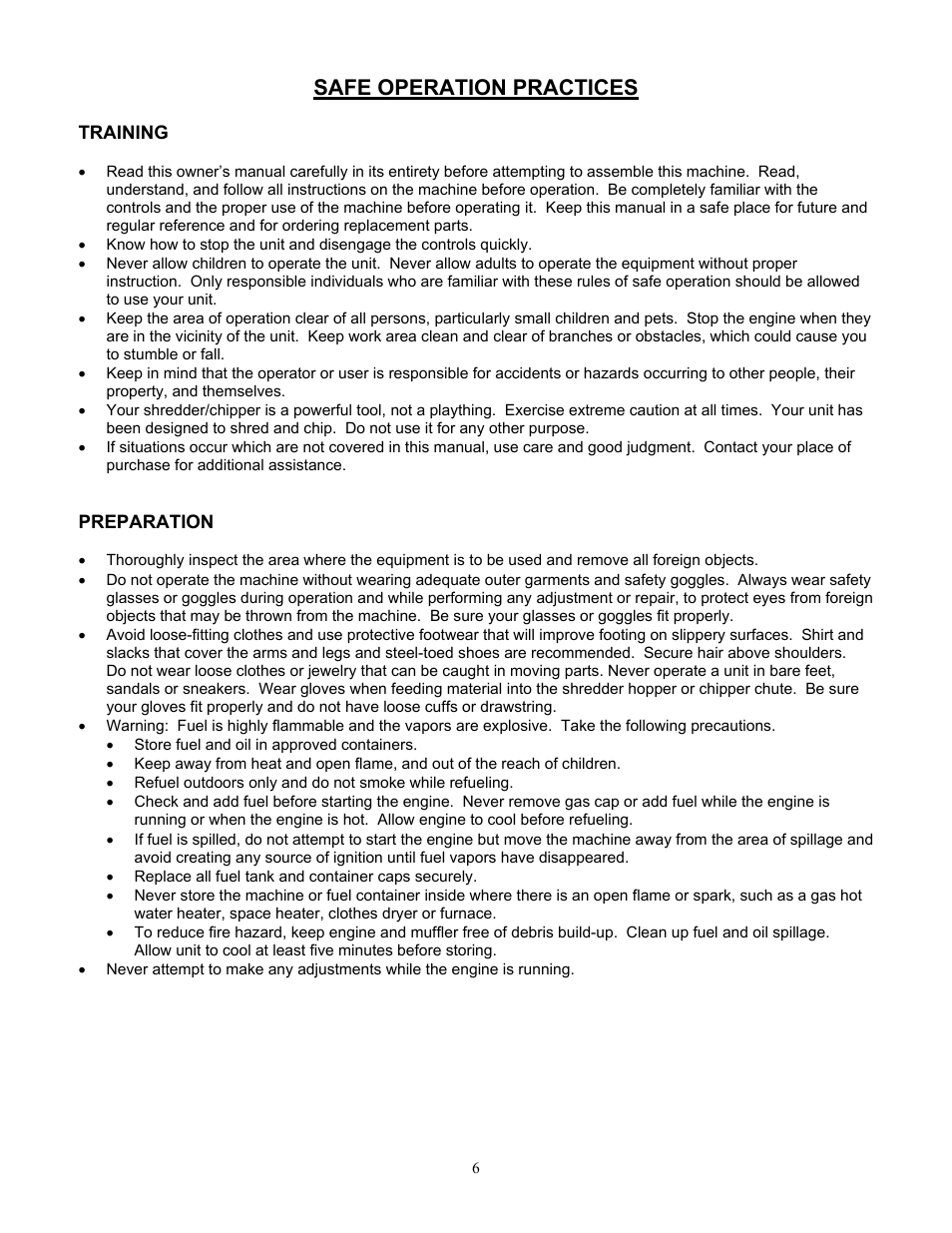 Training, Preparation, Safe operation practices | DR Power 18 HP (June 2004 - Present) User Manual | Page 6 / 36