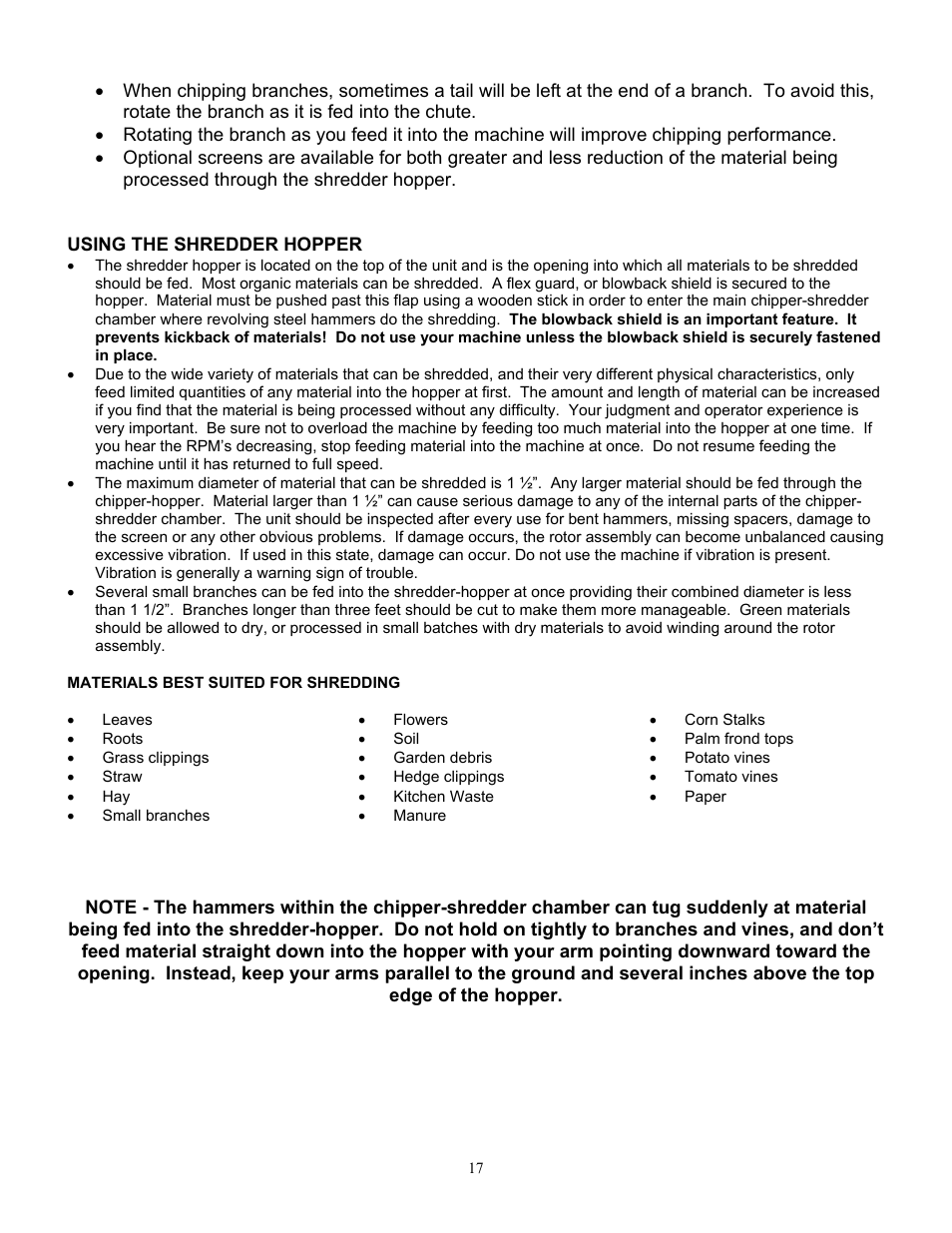 Using the shredder hopper | DR Power TPH-184CHP User Manual | Page 16 / 31