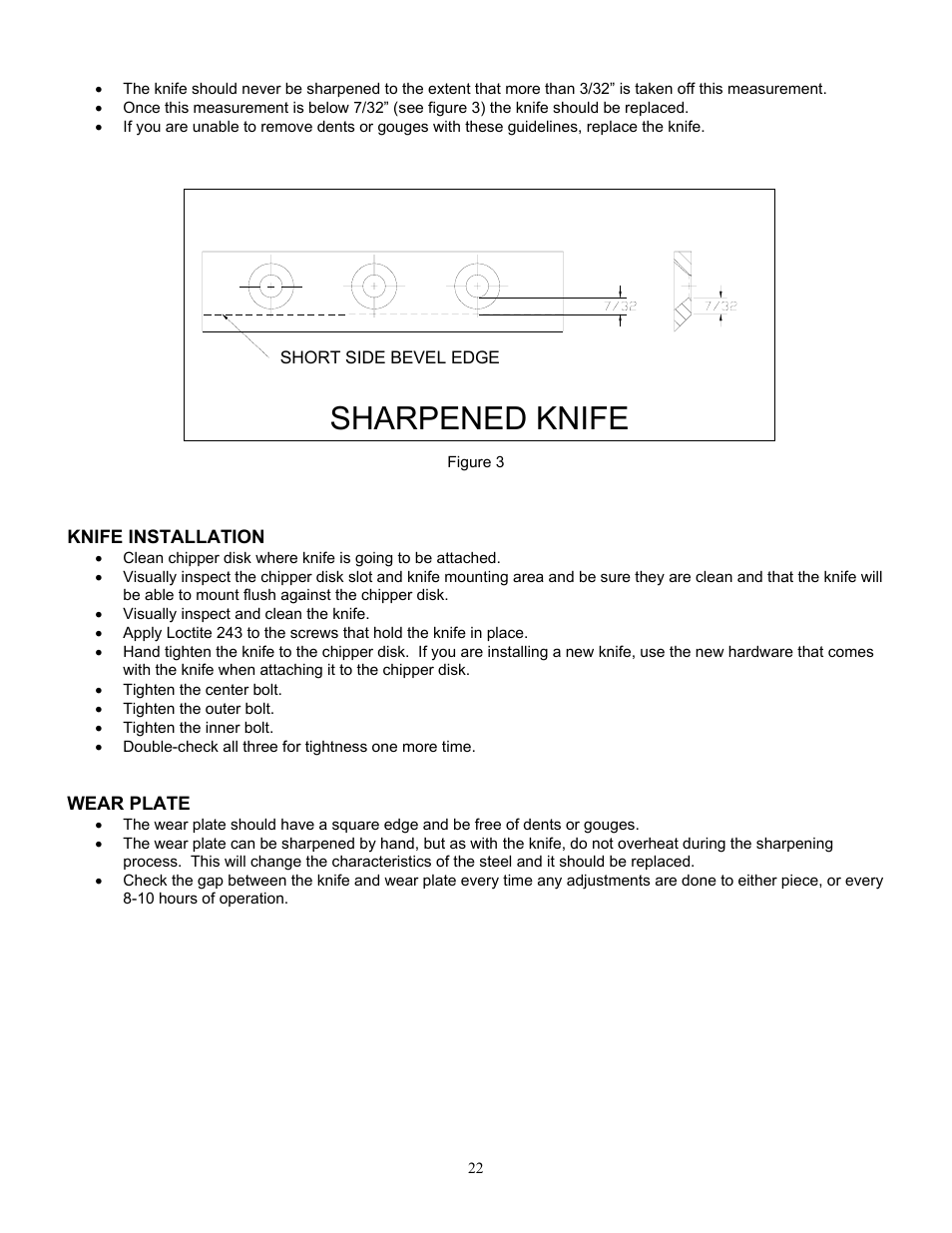 Knife installation, Wear plate, Sharpened knife | DR Power TPH-184CHP User Manual | Page 21 / 31