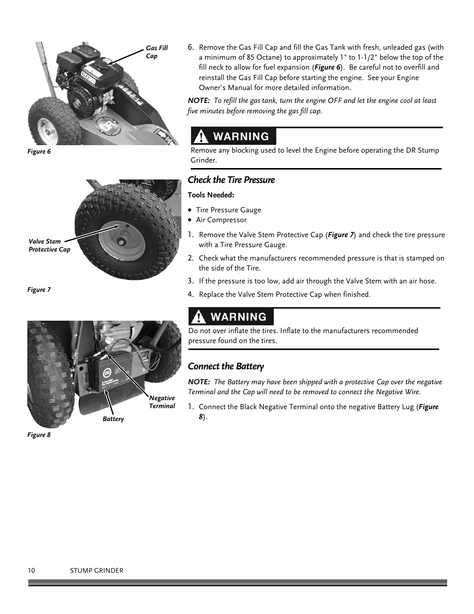 Check the tire pressure, Connect the battery | DR Power 9 HP Pro (March 2010 - June 2012) User Manual | Page 10 / 32