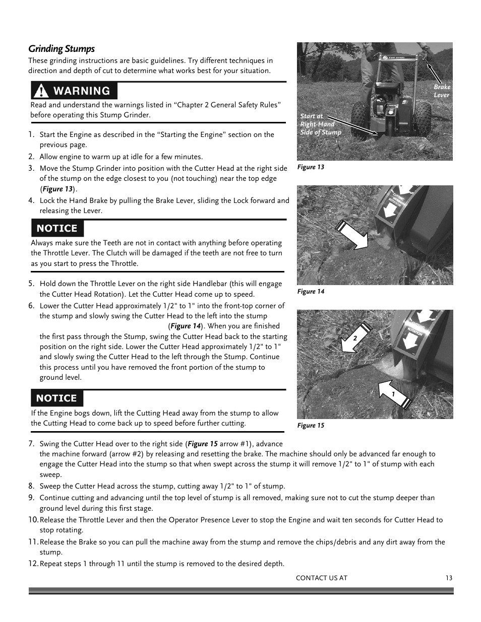 Grinding stumps | DR Power 9 HP Pro (March 2010 - June 2012) User Manual | Page 13 / 32