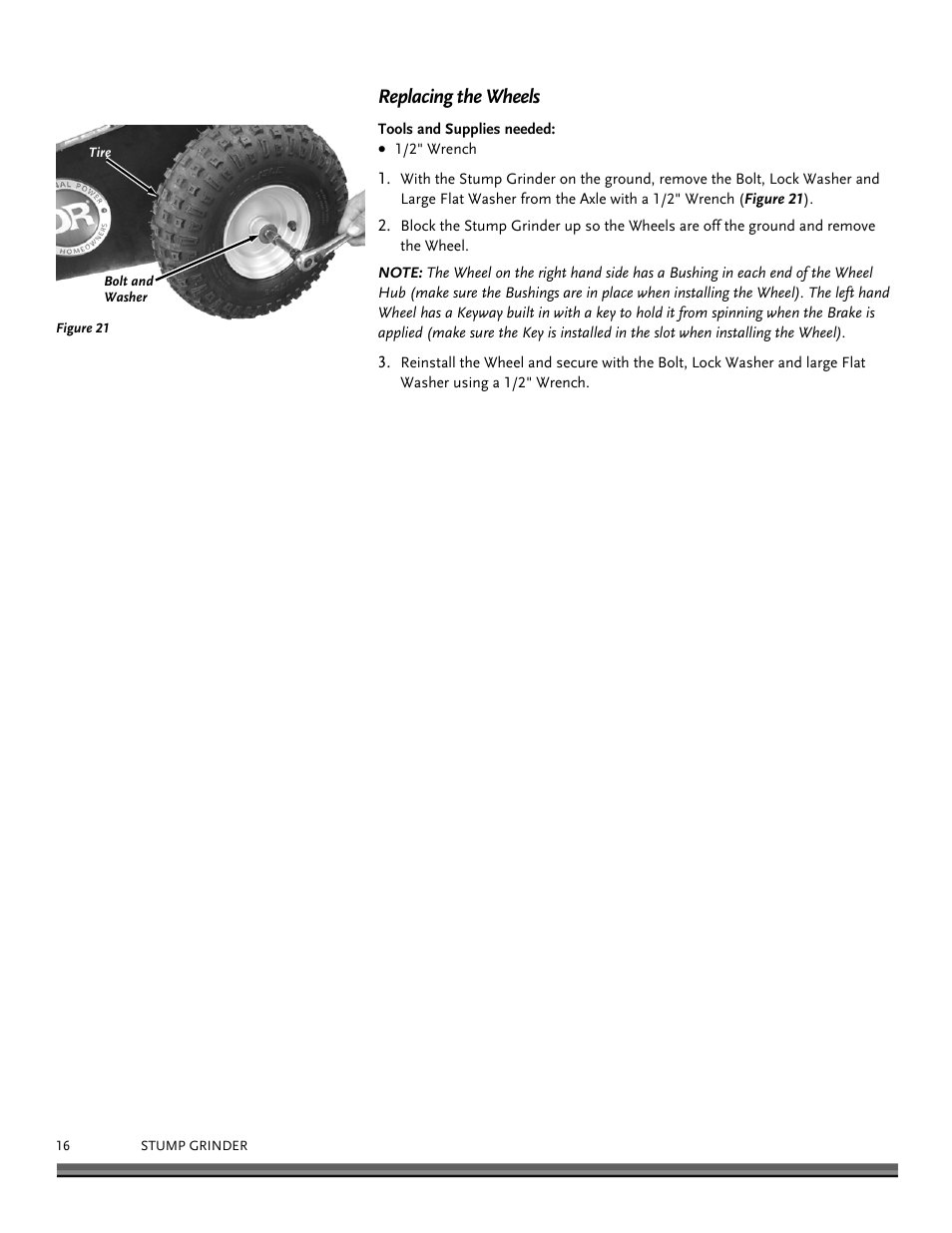 Replacing the wheels | DR Power 9 HP Pro (March 2010 - June 2012) User Manual | Page 16 / 32