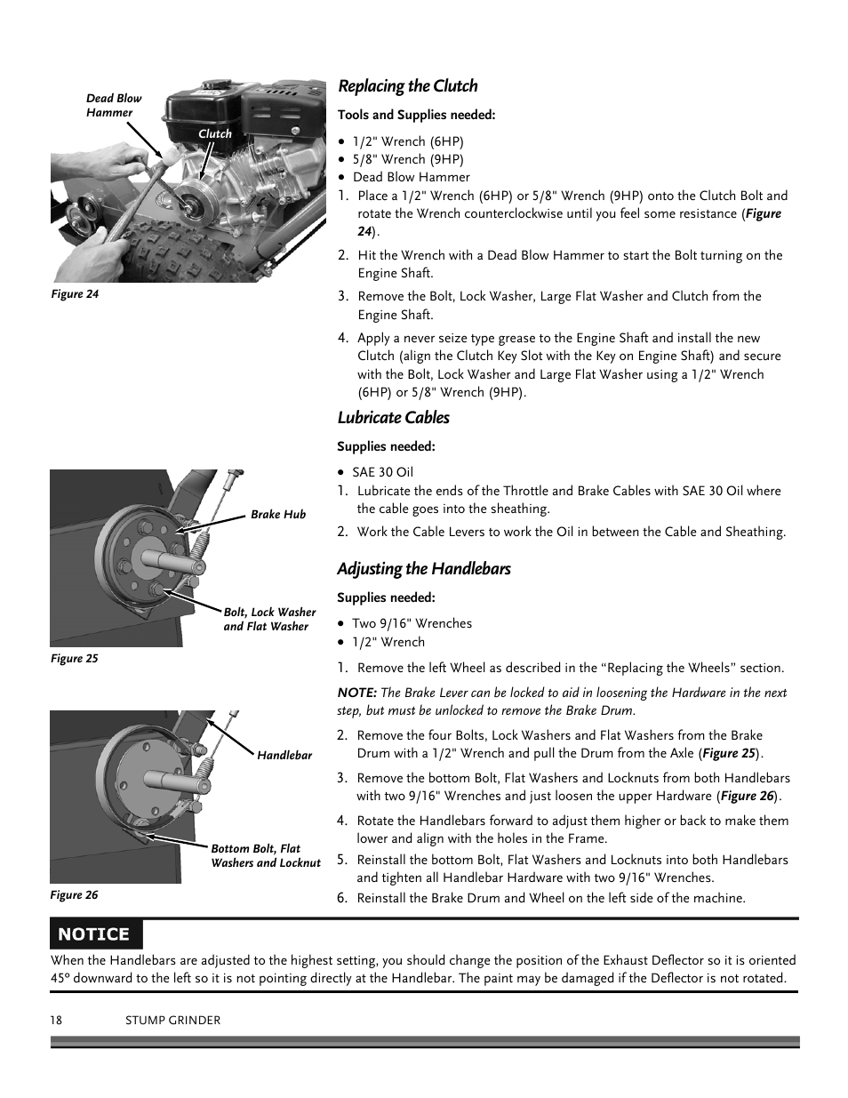 Replacing the clutch, Lubricate cables, Adjusting the handlebars | DR Power 9 HP Pro (March 2010 - June 2012) User Manual | Page 18 / 32