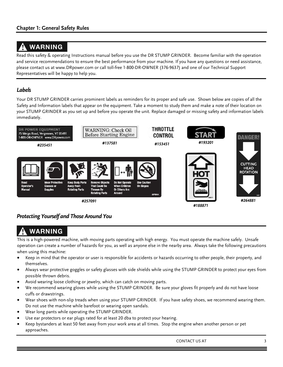 Labels, Protecting yourself and those around you | DR Power 9 HP Pro (March 2010 - June 2012) User Manual | Page 3 / 32