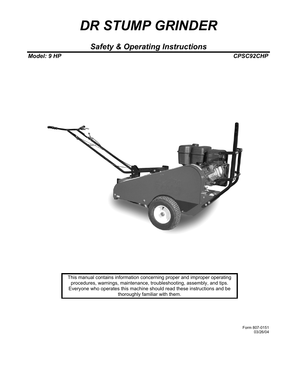 DR Power 9 HP (March 2004 - March 2010) User Manual | 20 pages