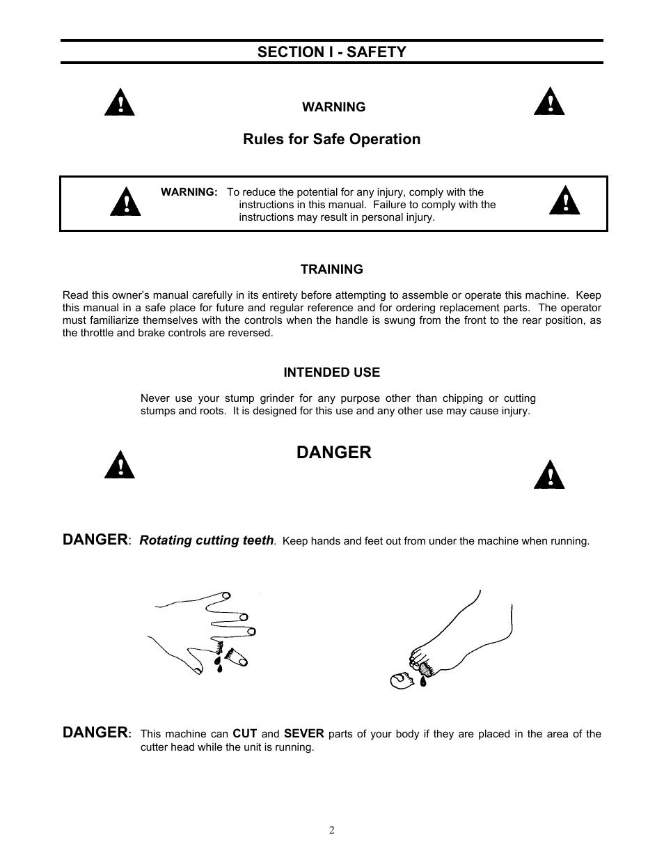 Danger, Rules for safe operation | DR Power 9 HP (March 2004 - March 2010) User Manual | Page 2 / 20