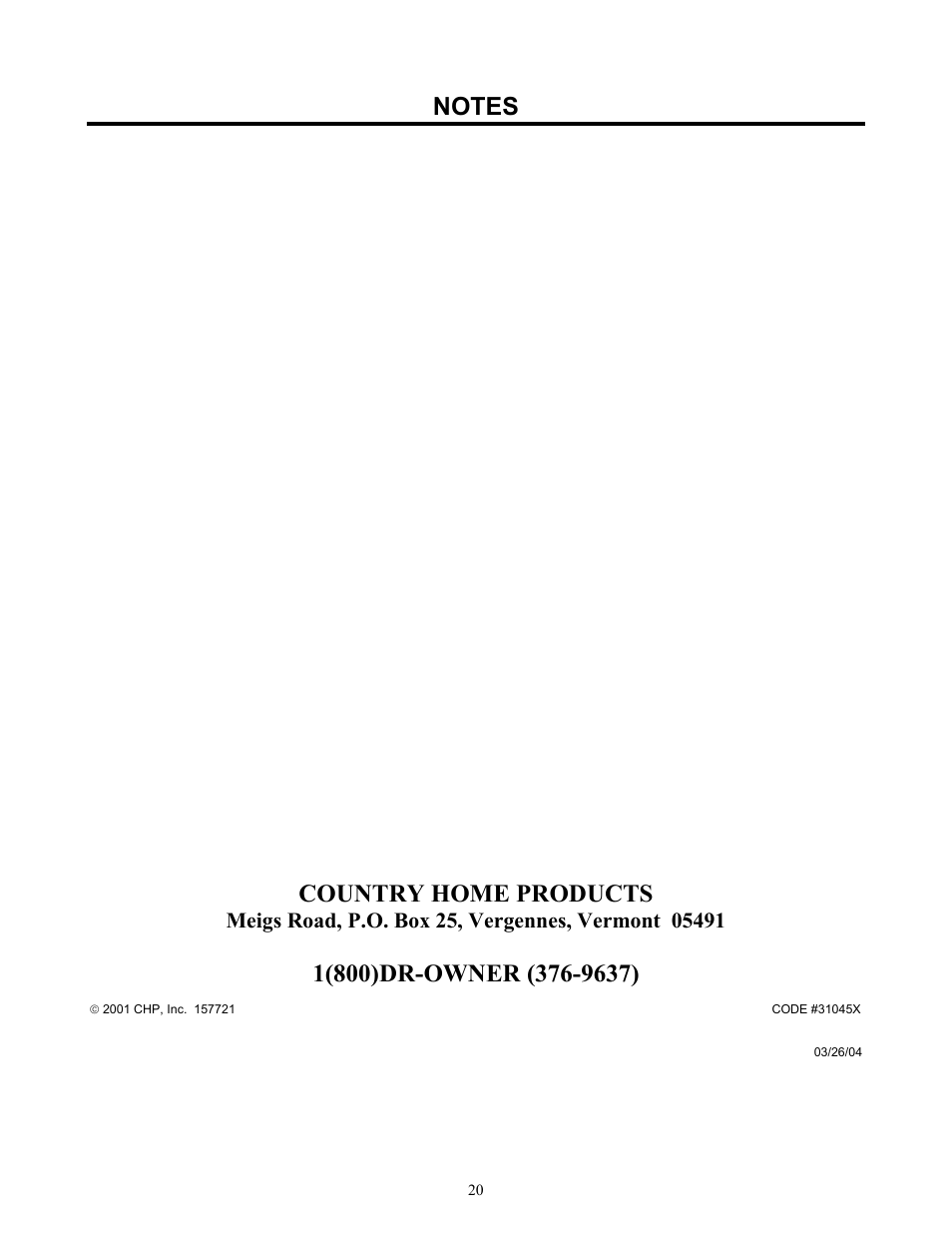 Country home products | DR Power 9 HP (March 2004 - March 2010) User Manual | Page 20 / 20