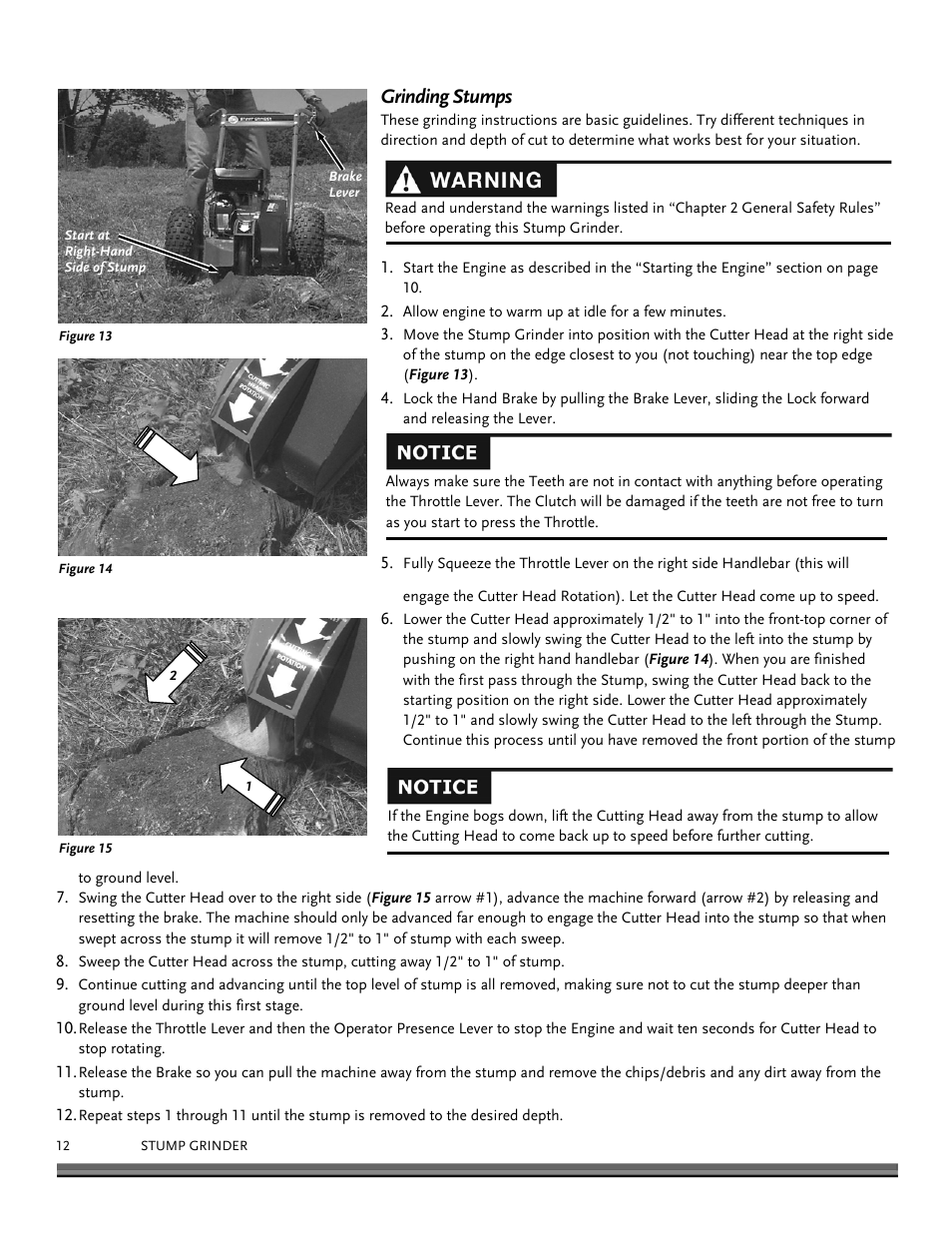 Grinding stumps | DR Power 14.5 HP Pro (November 2014 - Present) User Manual | Page 12 / 32
