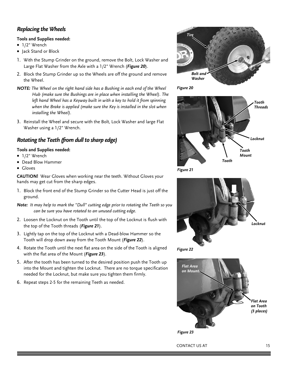 Replacing the wheels, Rotating the teeth (from dull to sharp edge) | DR Power 14.5 HP Pro (November 2014 - Present) User Manual | Page 15 / 32