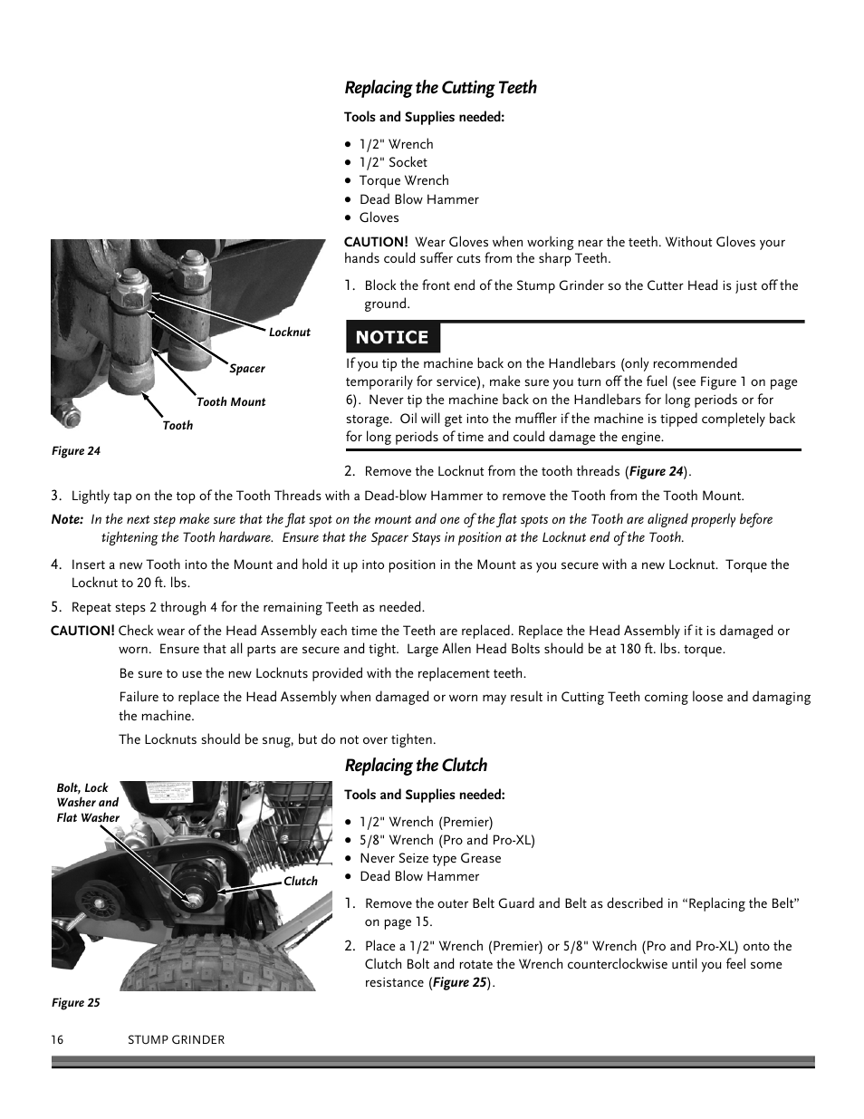 Replacing the cutting teeth, Replacing the clutch | DR Power 14.5 HP Pro (November 2014 - Present) User Manual | Page 16 / 32