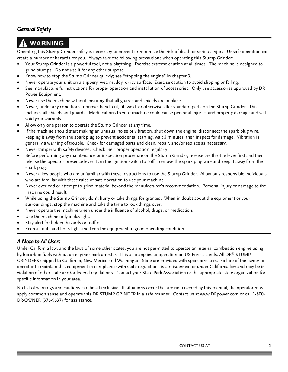 DR Power 14.5 HP Pro (November 2014 - Present) User Manual | Page 5 / 32