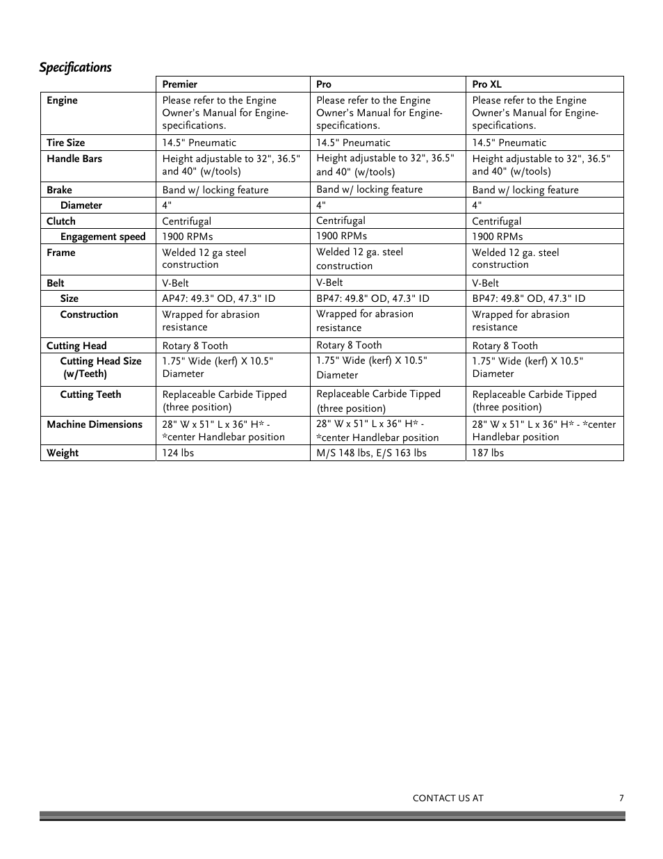 Specifications | DR Power 14.5 HP Pro (November 2014 - Present) User Manual | Page 7 / 32
