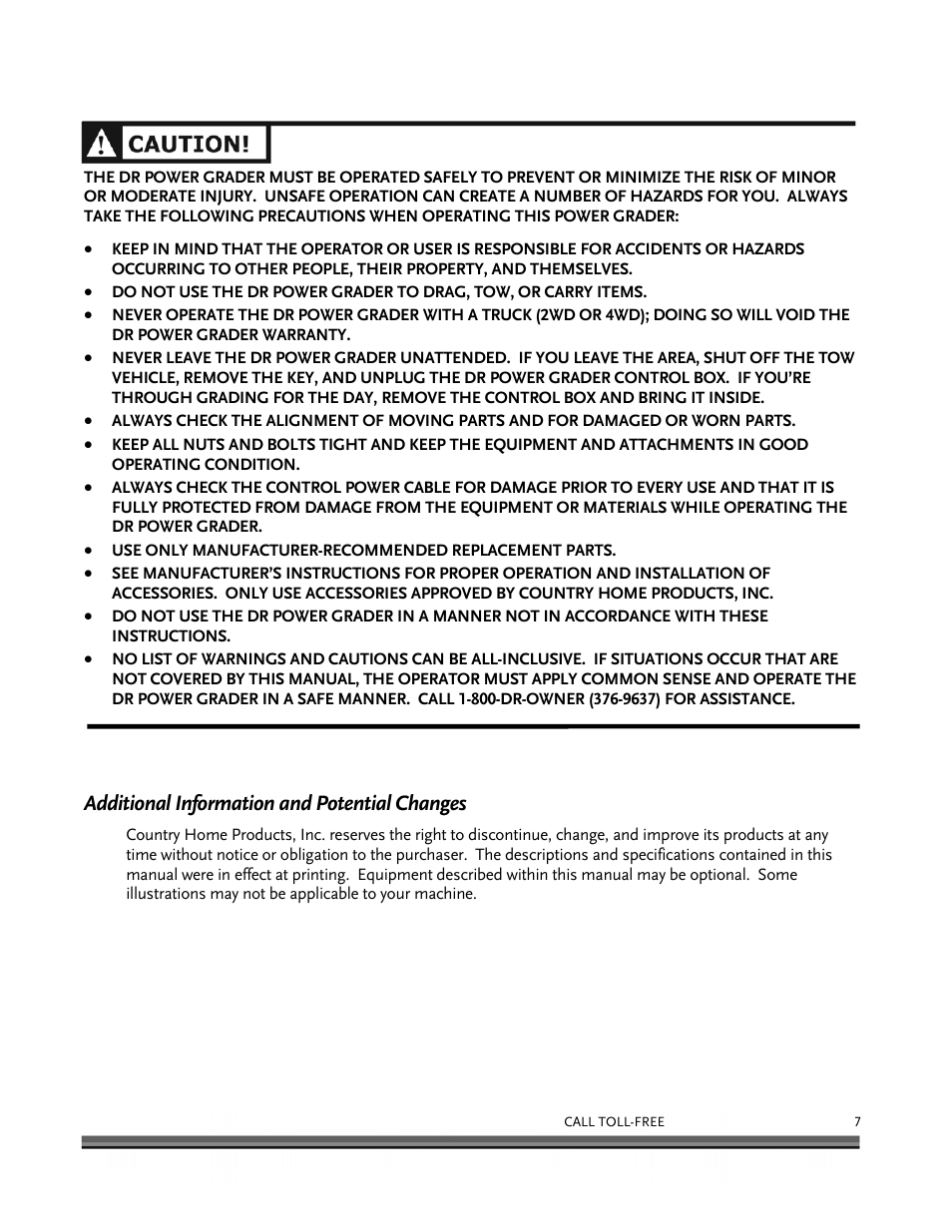 Additional information and potential changes | DR Power 48 Power Grader without Remote User Manual | Page 11 / 42