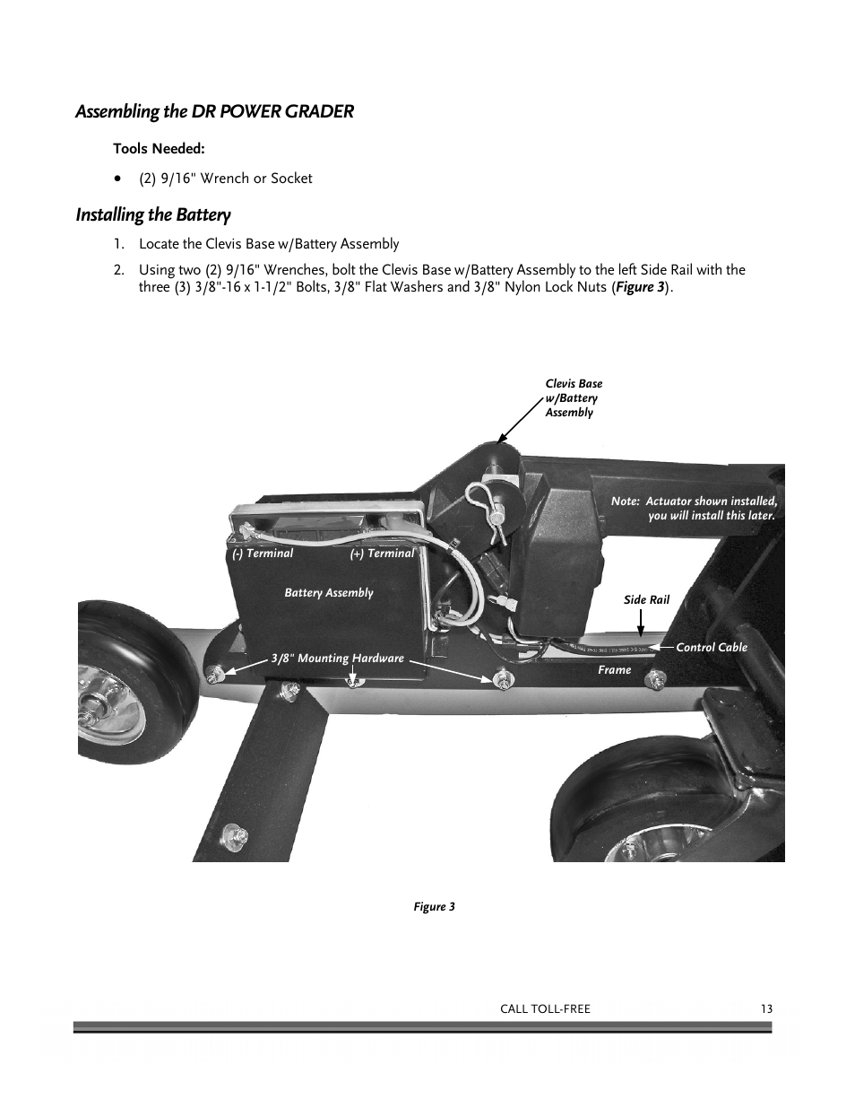 Assembling the dr power grader, Installing the battery | DR Power 48 Power Grader without Remote User Manual | Page 17 / 42