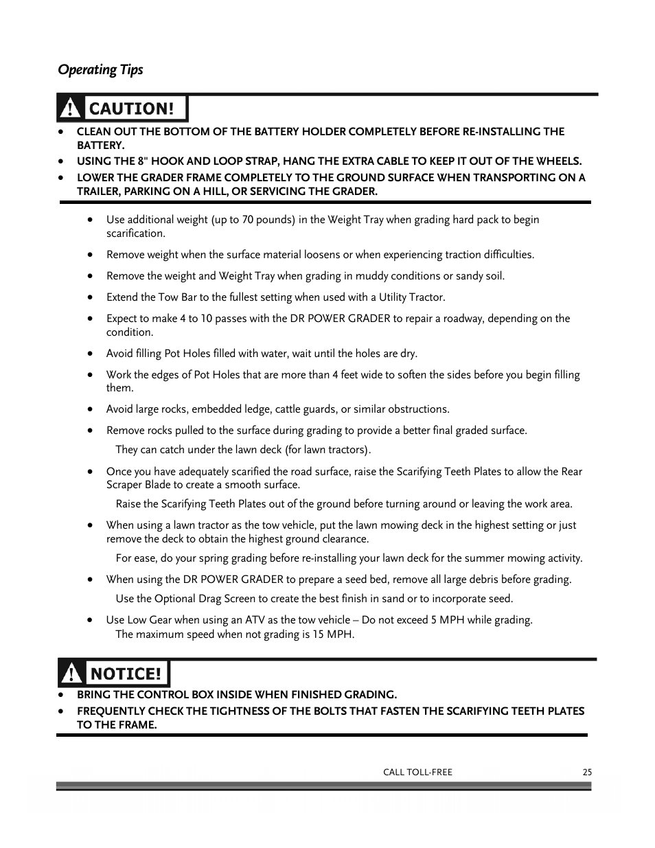 Operating tips | DR Power 48 Power Grader without Remote User Manual | Page 29 / 42