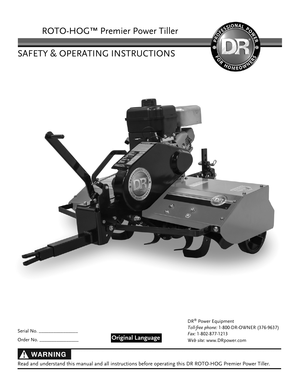 DR Power Premier Tow-Behind Power Tiller Roto-Hog (Dec. 2012 - Present) User Manual | 26 pages