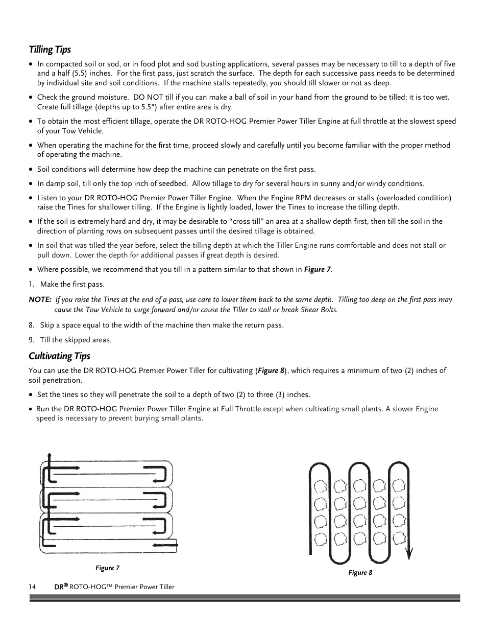 Tilling tips, Cultivating tips | DR Power Premier Tow-Behind Power Tiller Roto-Hog (Dec. 2012 - Present) User Manual | Page 14 / 26