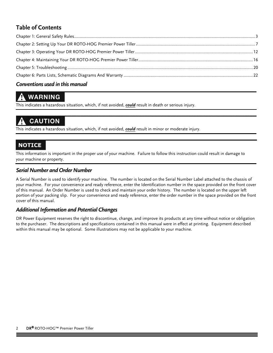 DR Power Premier Tow-Behind Power Tiller Roto-Hog (Dec. 2012 - Present) User Manual | Page 2 / 26