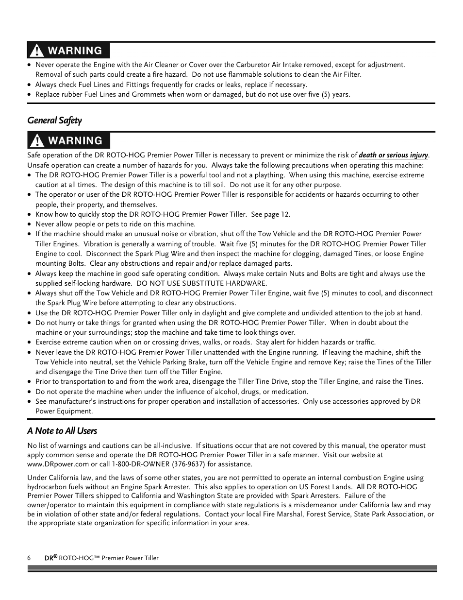 DR Power Premier Tow-Behind Power Tiller Roto-Hog (Dec. 2012 - Present) User Manual | Page 6 / 26