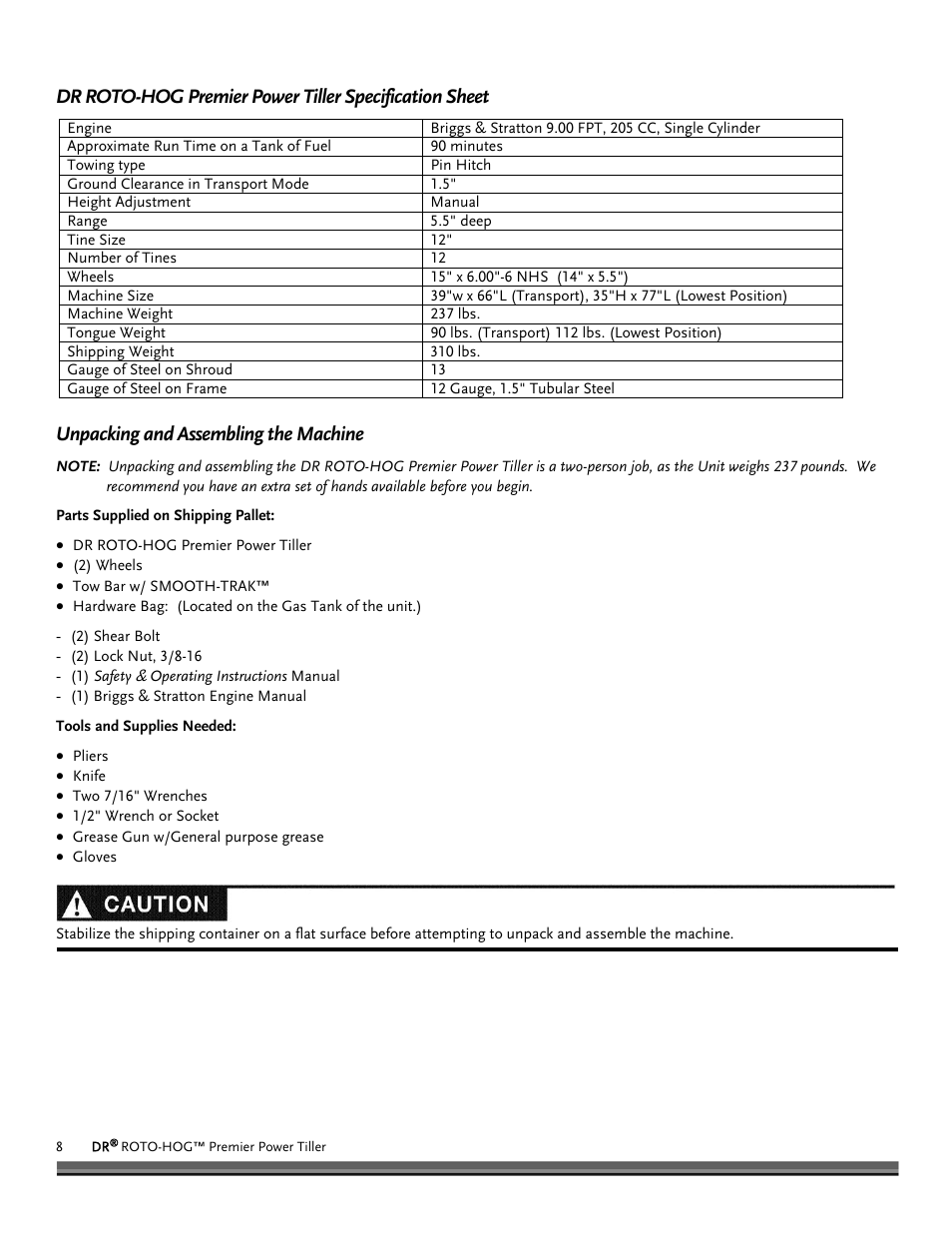 DR Power Premier Tow-Behind Power Tiller Roto-Hog (Dec. 2012 - Present) User Manual | Page 8 / 26