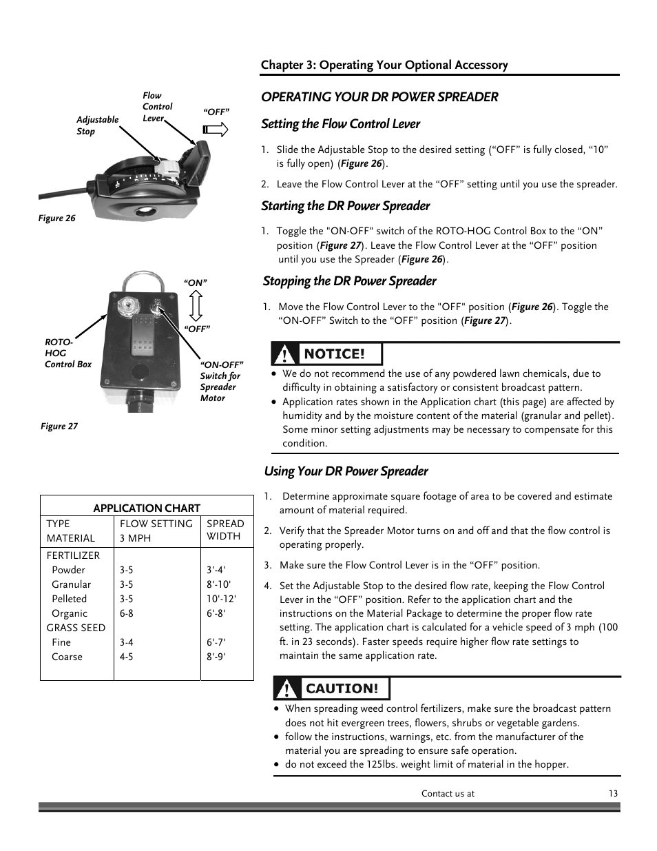 Starting the dr power spreader, Stopping the dr power spreader, Using your dr power spreader | DR Power Power Tiller Cultipacker Roto-Hog User Manual | Page 13 / 24