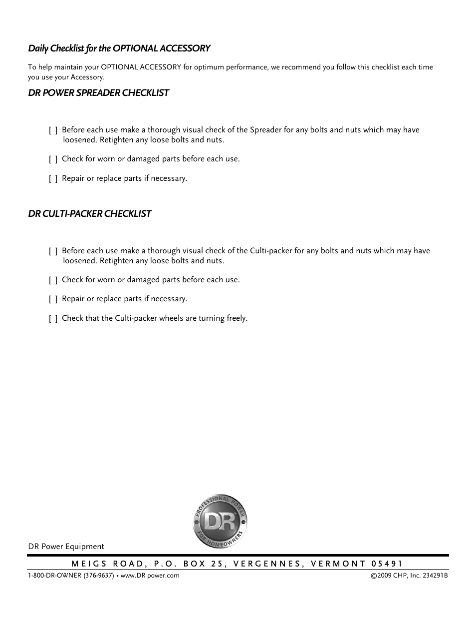 DR Power Power Tiller Cultipacker Roto-Hog User Manual | Page 24 / 24