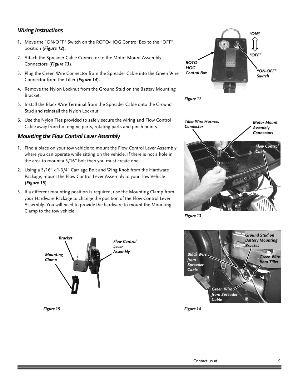 Wiring instructions, Mounting the flow control lever assembly | DR Power Power Tiller Cultipacker Roto-Hog User Manual | Page 9 / 24
