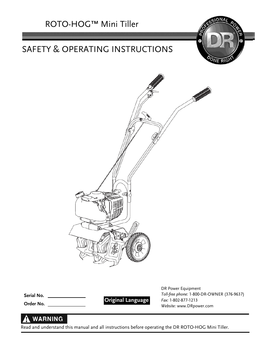 DR Power Mini Tiller Roto-Hog (January 2015 - Present) User Manual | 28 pages