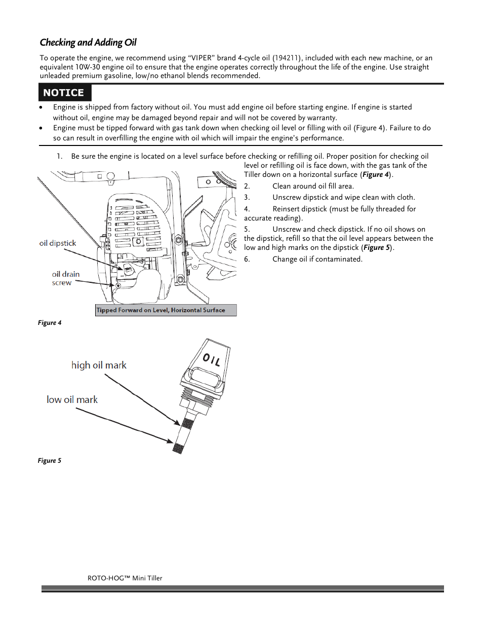 Checking and adding oil | DR Power Mini Tiller Roto-Hog (January 2015 - Present) User Manual | Page 10 / 28