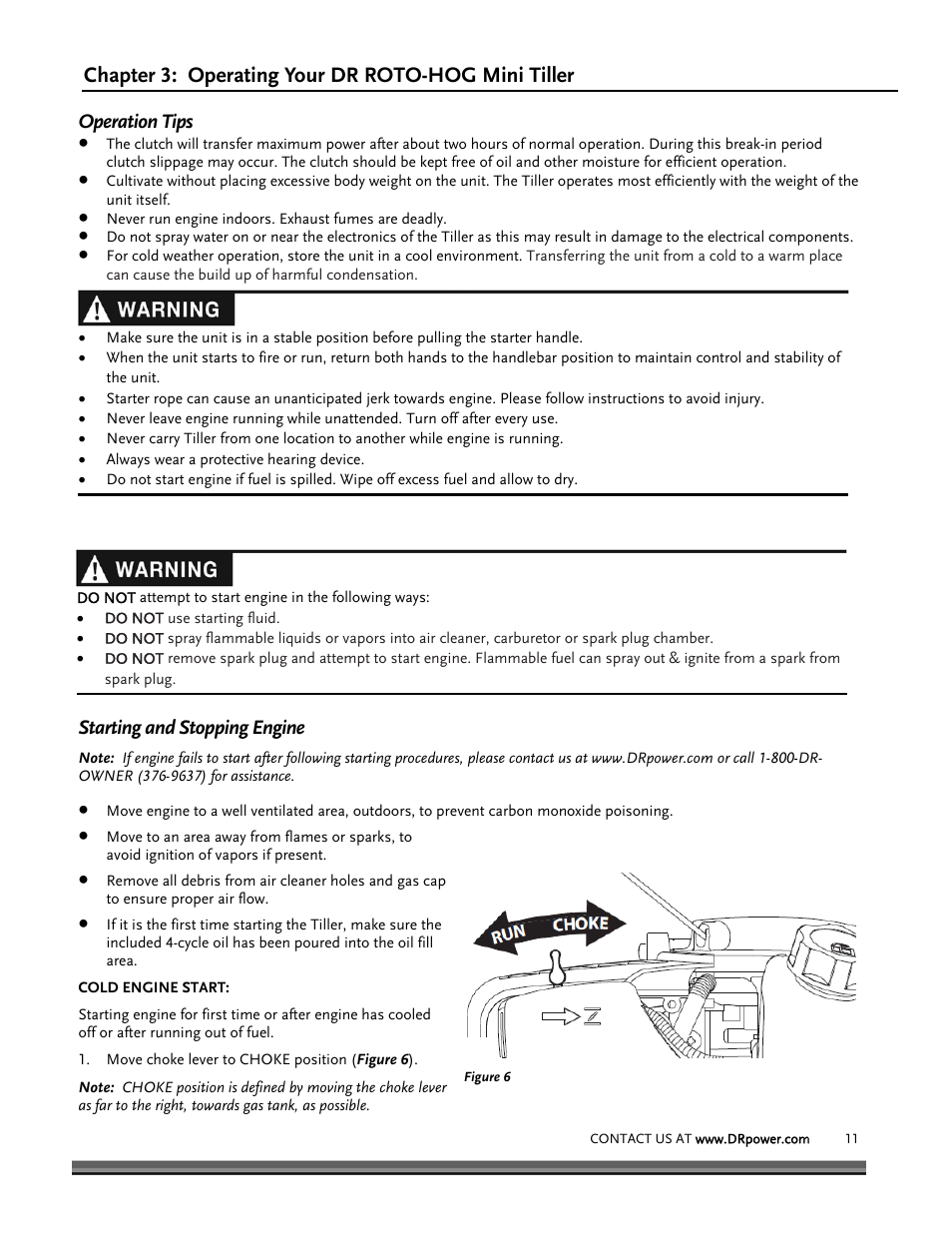 Chapter 3: operating your dr roto-hog mini tiller | DR Power Mini Tiller Roto-Hog (January 2015 - Present) User Manual | Page 11 / 28