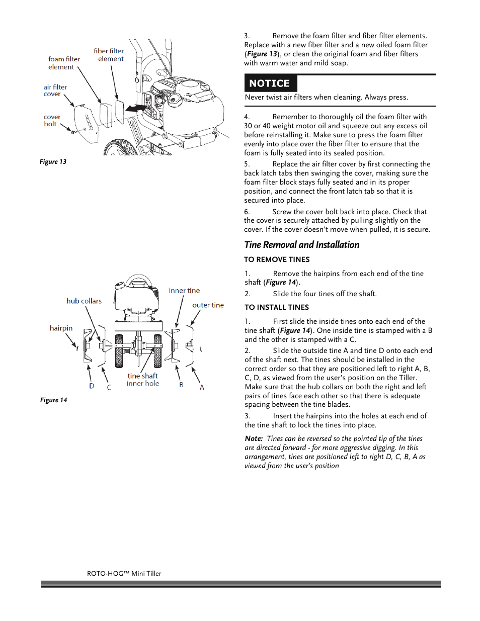 Tine removal and installation | DR Power Mini Tiller Roto-Hog (January 2015 - Present) User Manual | Page 16 / 28