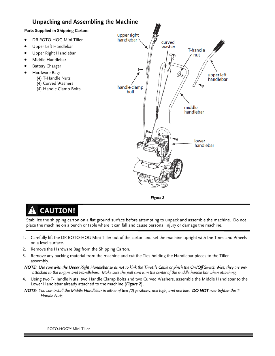 Unpacking and assembling the machine | DR Power Mini Tiller Roto-Hog (January 2015 - Present) User Manual | Page 8 / 28