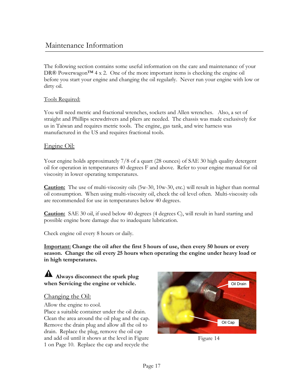 Maintenance information | DR Power Power Wagon 4 x 2 8hp B&S (April 2002 - March 2004) User Manual | Page 17 / 26