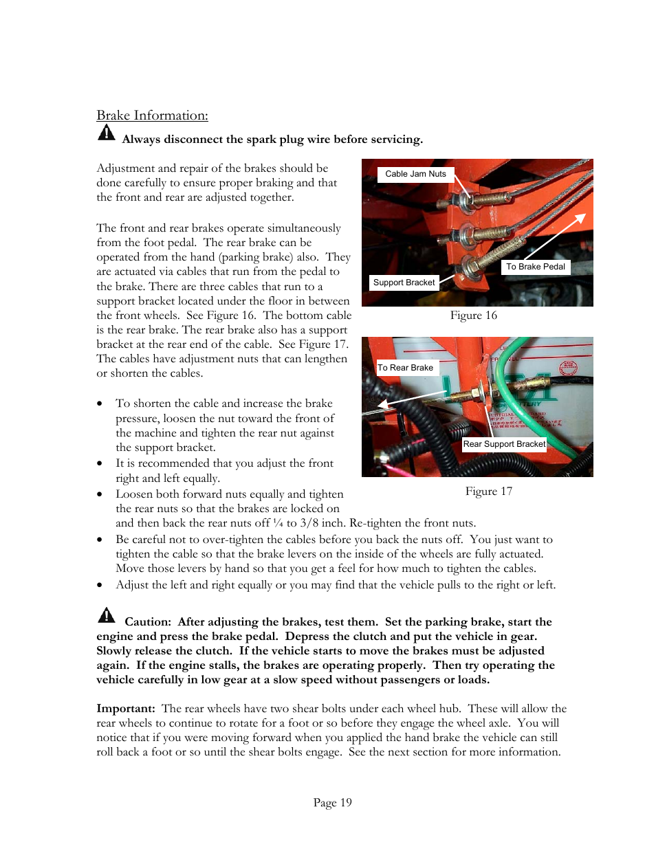 Brake information | DR Power Power Wagon 4 x 2 8hp B&S (April 2002 - March 2004) User Manual | Page 19 / 26