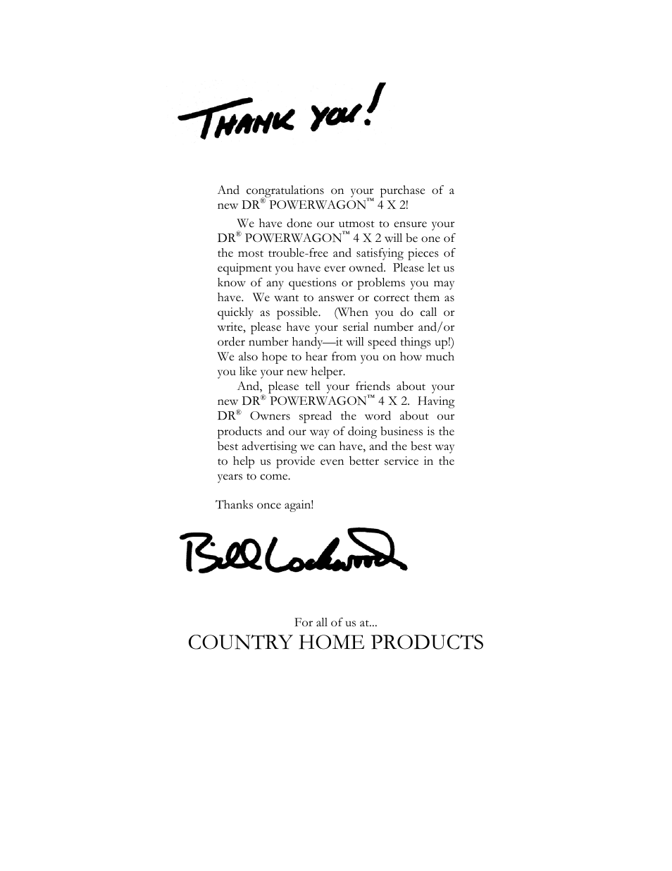 Country home products | DR Power Power Wagon 4 x 2 8hp B&S (April 2002 - March 2004) User Manual | Page 2 / 26